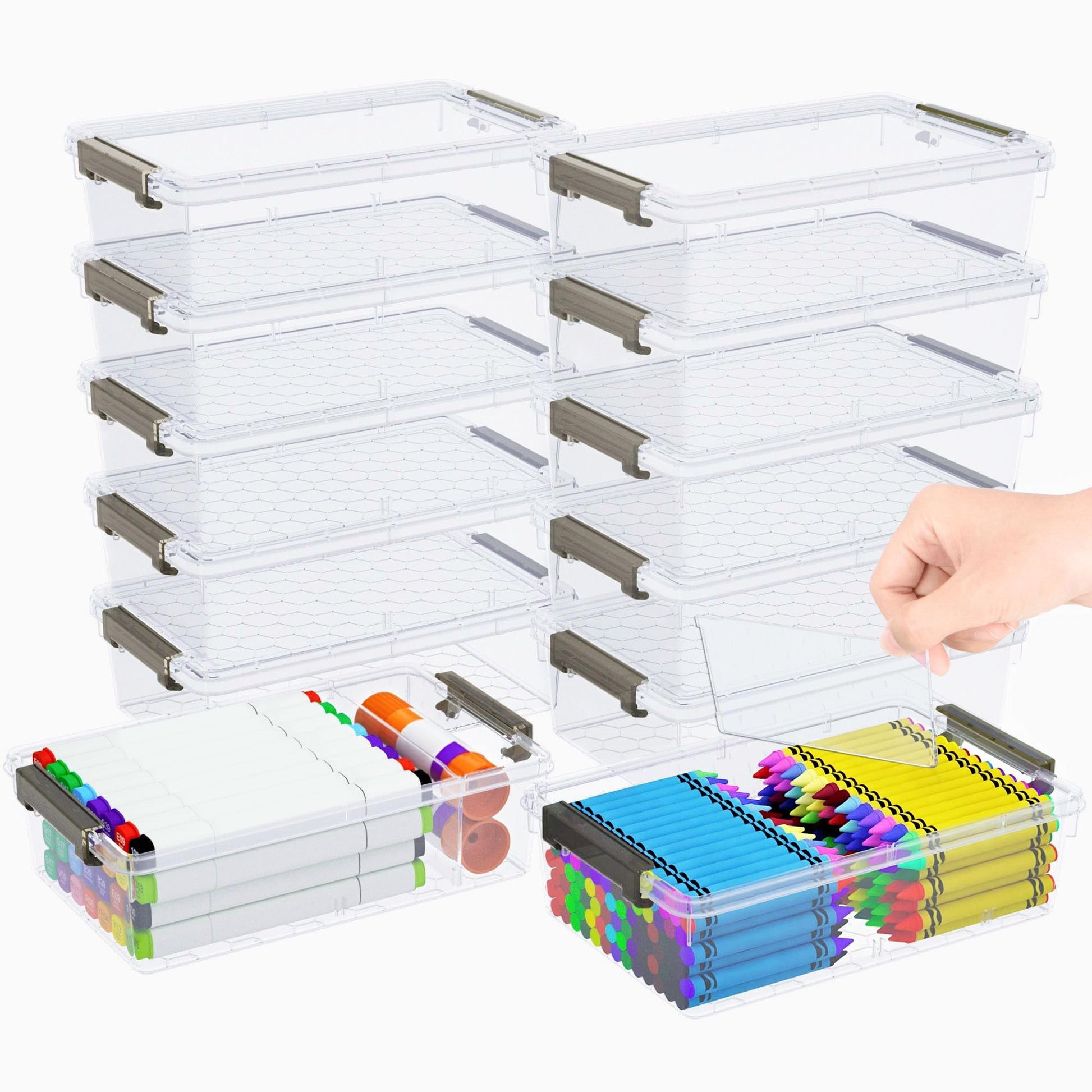 GEOPHIA 12 Pack Extra Large Pencil Box with Removable Divider, Thickened Pencil Case Bulk, Clear