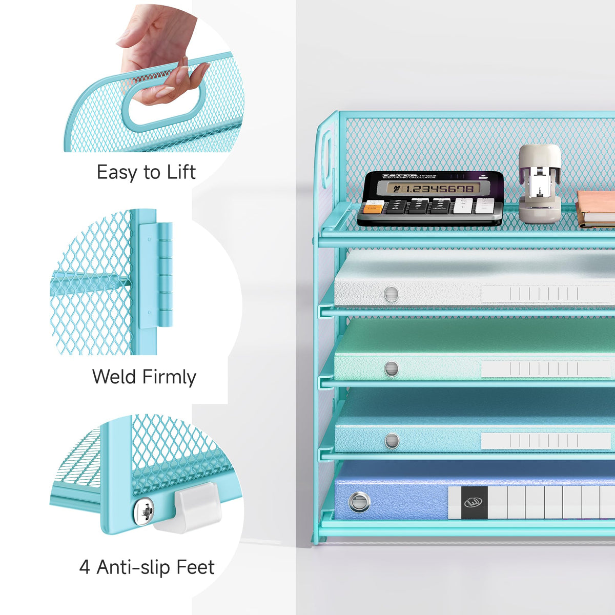 Lavatino Desk Letter Tray Paper Organizer for Desk 5-Tier with Handle Mesh Desktop File Organizer