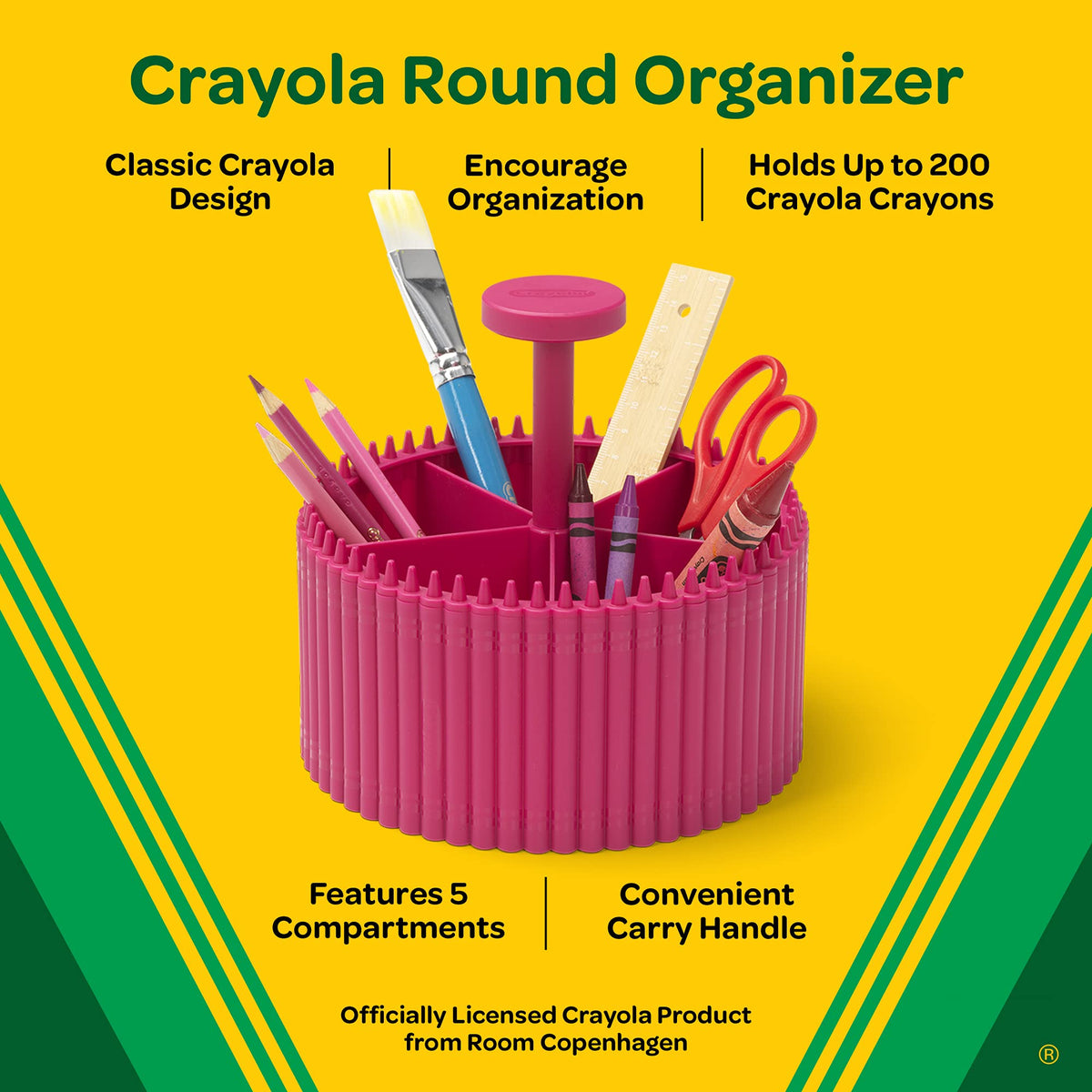 Crayola Round Storage Organizer - Creative Kids Desk Organizer with 5 Sections for Storing Pens