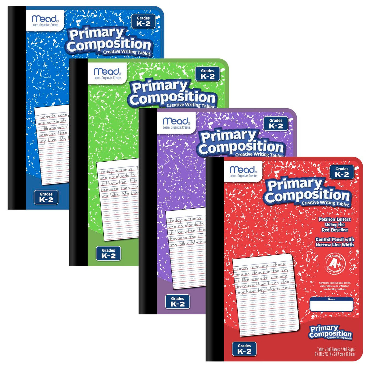 Mead Primary Composition Book, 4 Pack, Primary Ruled Journal, Grades K-2, 7-1/2" x 9-3/4", 100