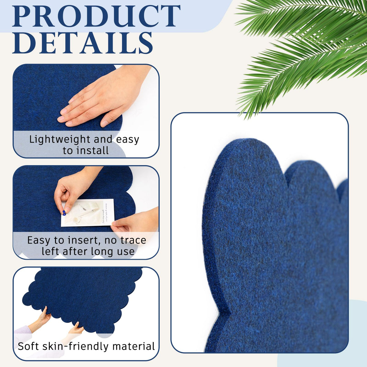 Mooliwe Scalloped Felt Bulletin Cork Board Foldable Dark Blue 24 * 18 Inch