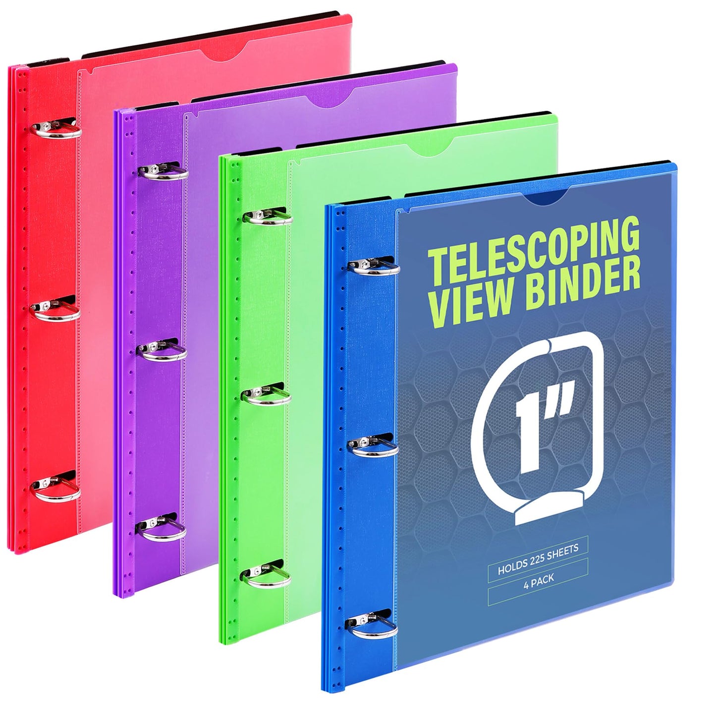 WOT I 1 Inch Telescoping 3 Ring Binder 4 Pack, Expandable Flexible Binder with Customizable Front