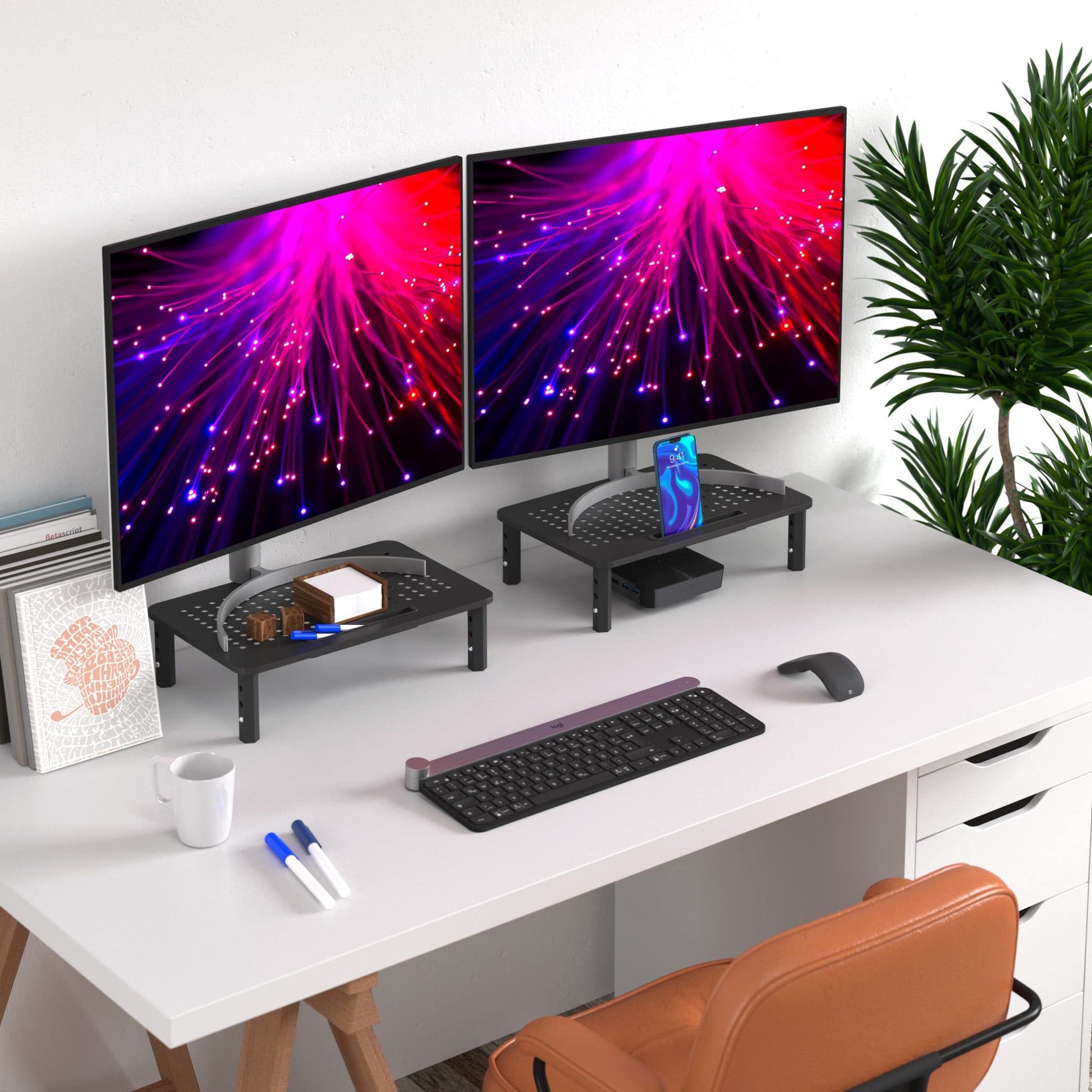 EVOOMI Back Saver Monitor Stand for Desk - 2 Pack Monitor Riser - Anti-Skid HD Hexagonal Steel