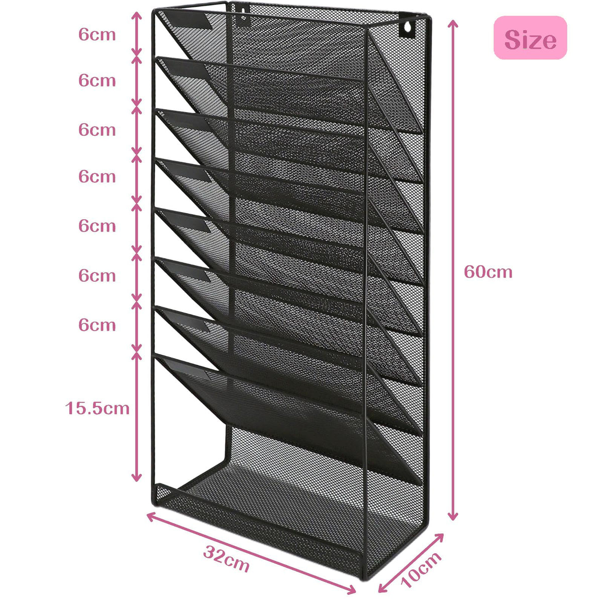 ideallife 8 Pockets Mesh Wall File Holder Organizer with Bottom Flat Tray, Office Hanging File