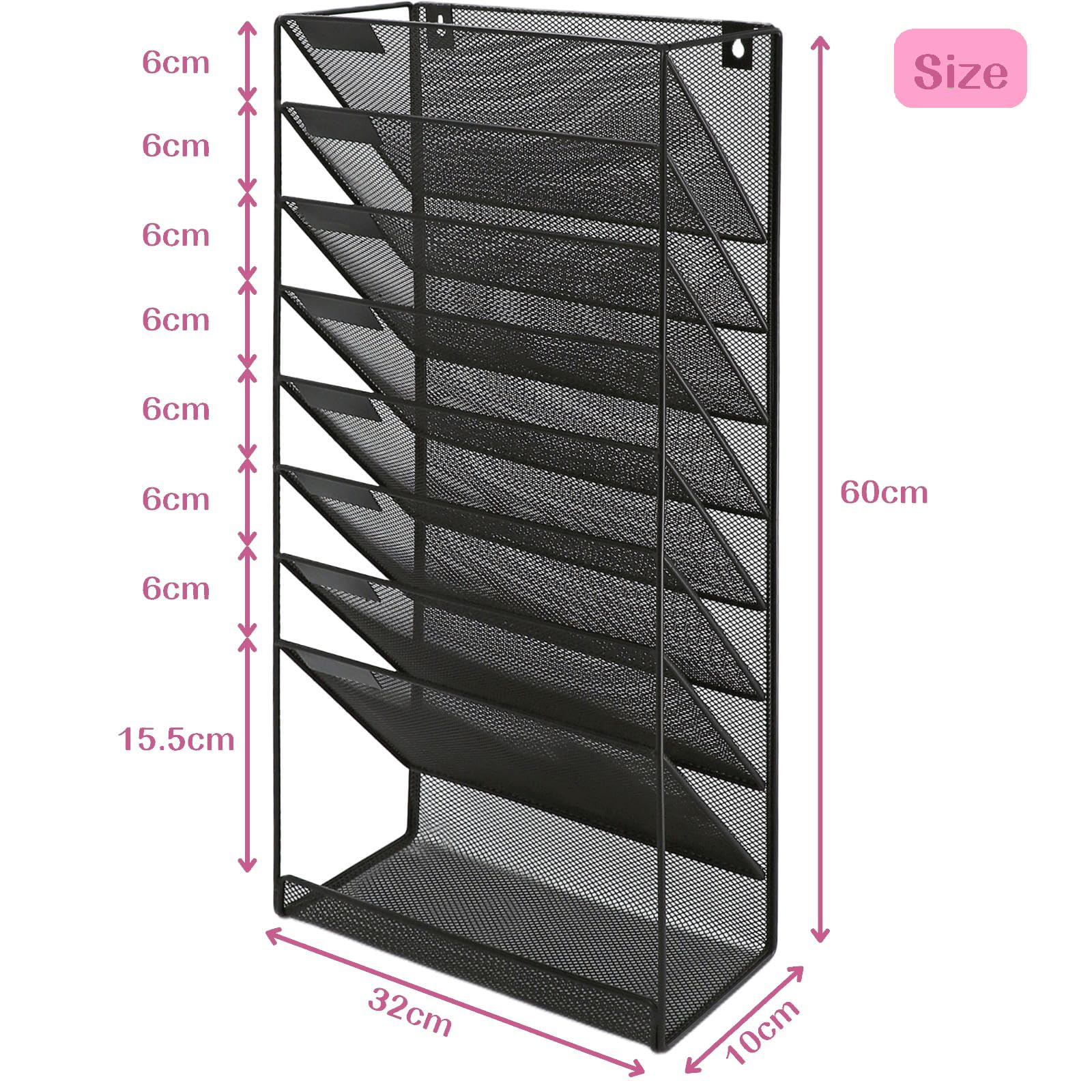 ideallife 8 Pockets Mesh Wall File Holder Organizer with Bottom Flat Tray, Office Hanging File