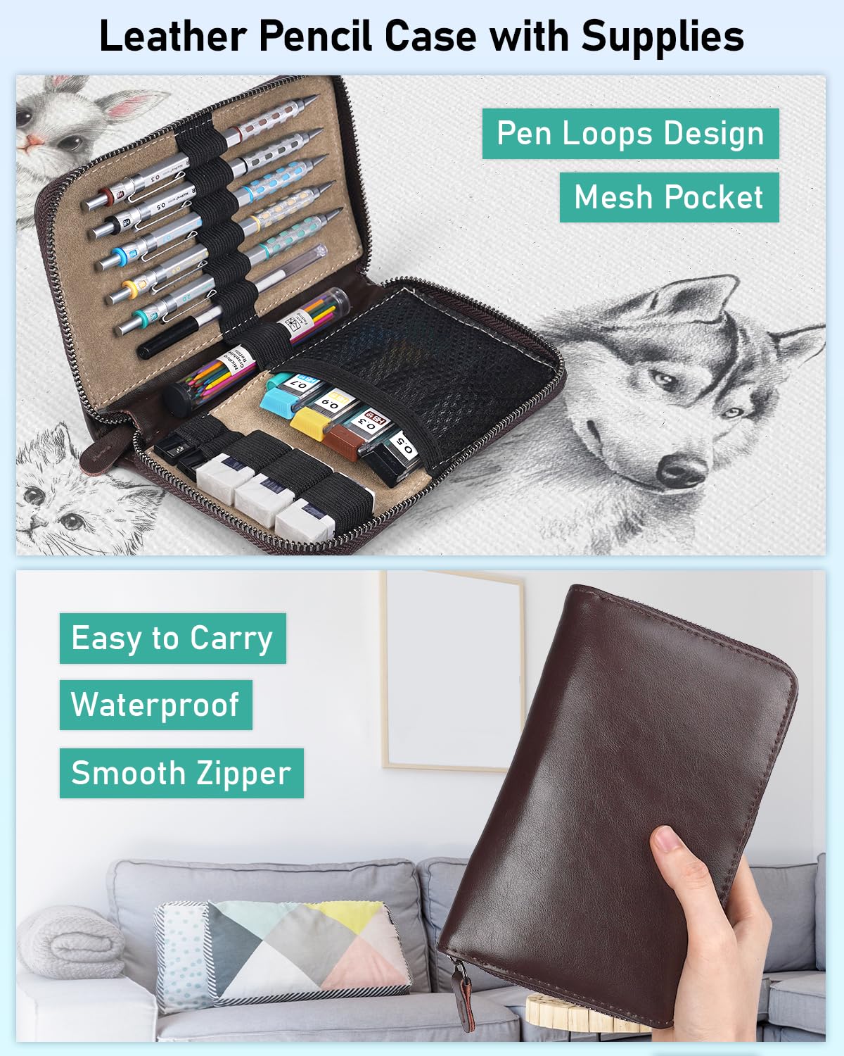Nicpro Blocky Gear Metal Mechanical Pencil Set in Leather Case
