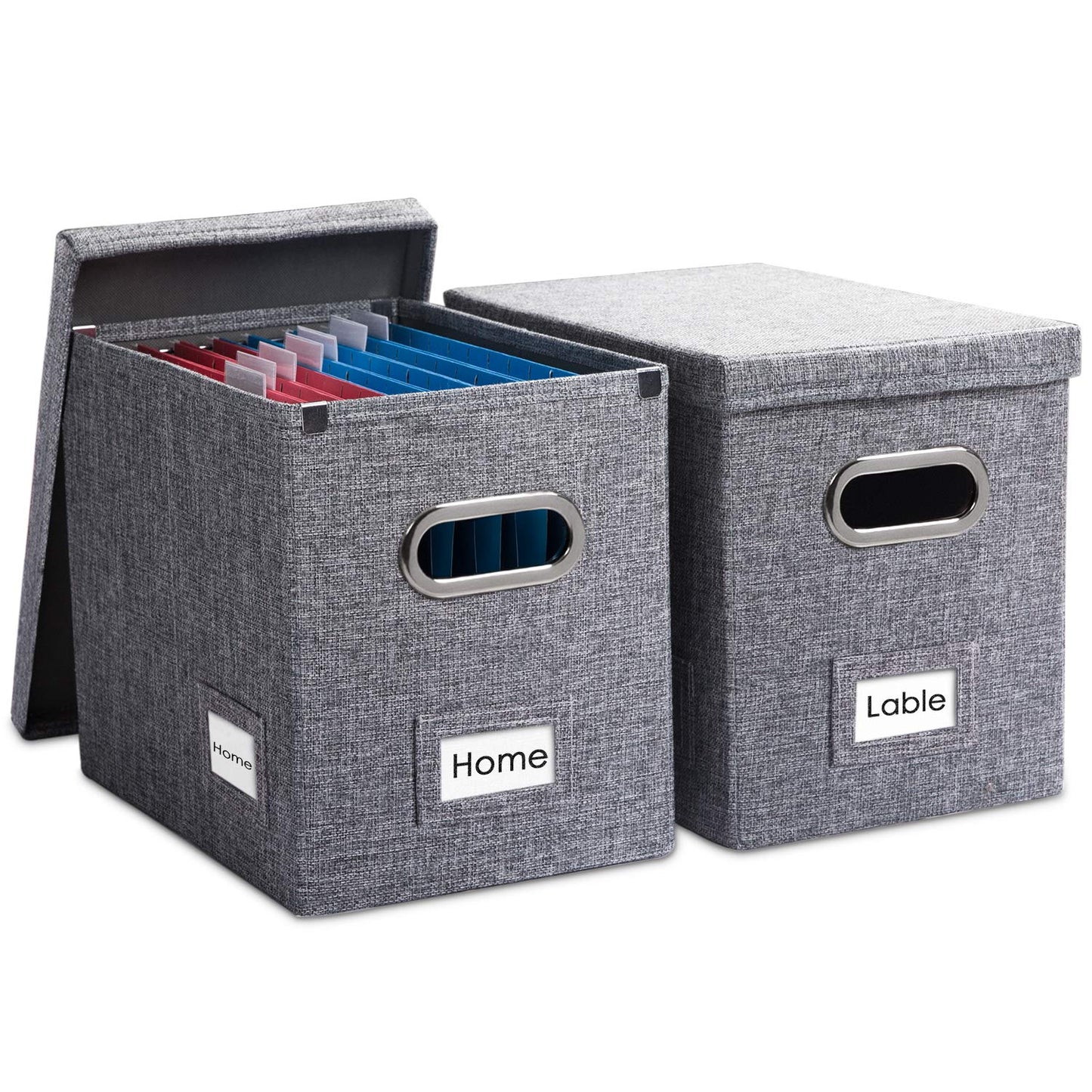 PRANDOM File Organizer Box - Set of 2 Collapsible Decorative Linen Filing Storage Hanging File