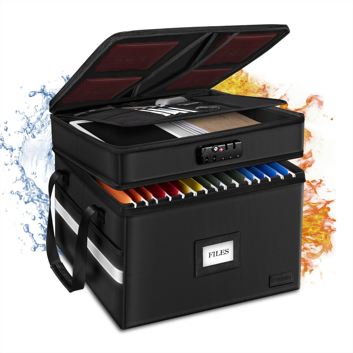 Fireproof File Oganizer with Lock, 2 Layer Fireproof Document Storage Box