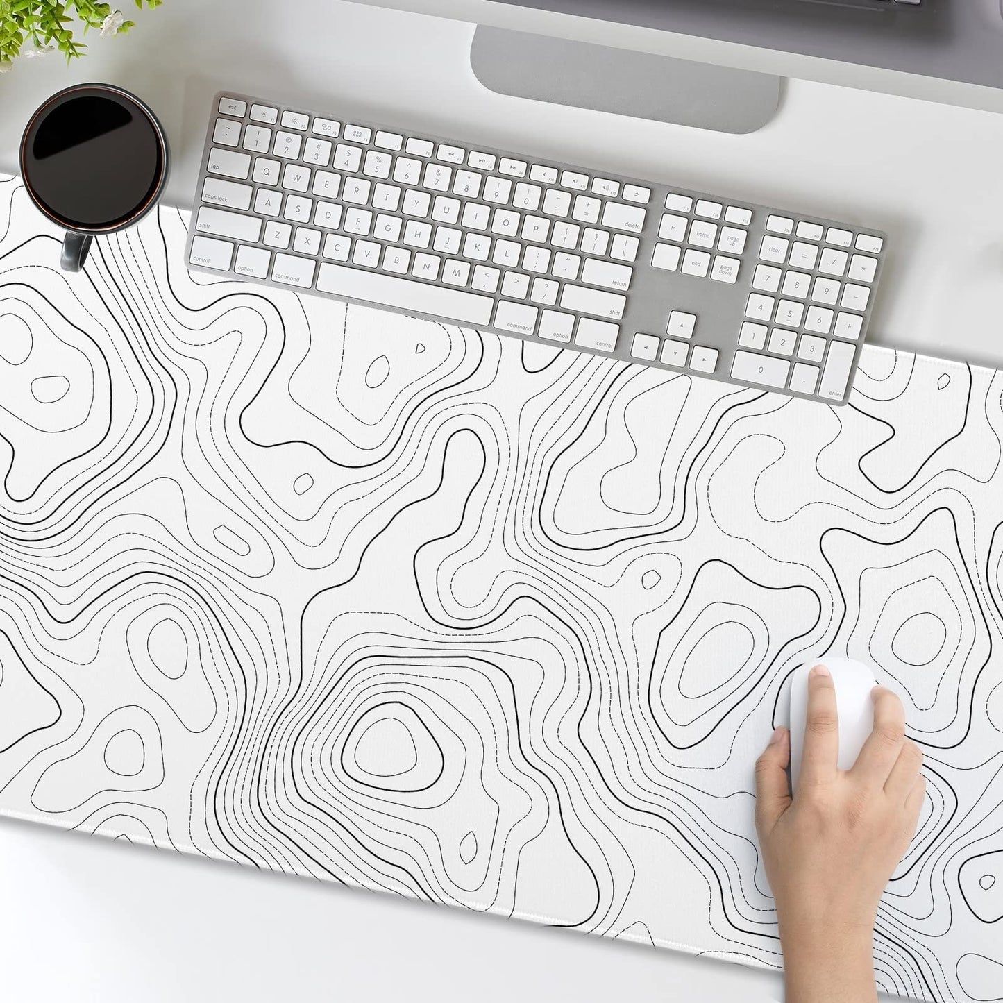 aportt Topographic Map Large Mouse Pad XXL White Lines Contour Geographic Extended Desk Mat Big