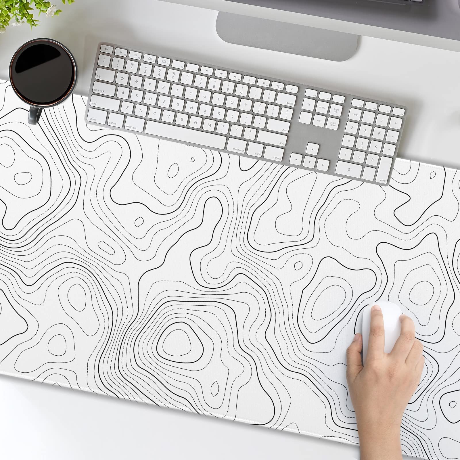 aportt Topographic Map Large Mouse Pad XXL White Lines Contour Geographic Extended Desk Mat Big