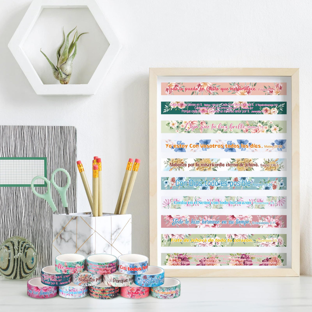 Janlaugh 24 Rolls Christian Washi Tape Gifts, Spanish Floral Religious