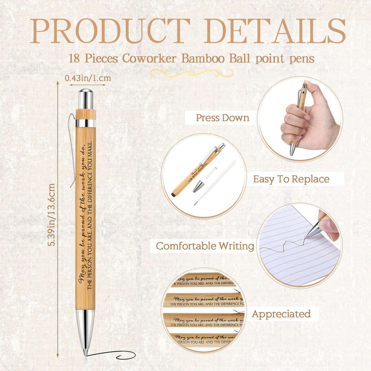 Kosiz 72 Pcs/ 36 Sets Employee Appreciation Gifts Notebooks and Bamboo Pens