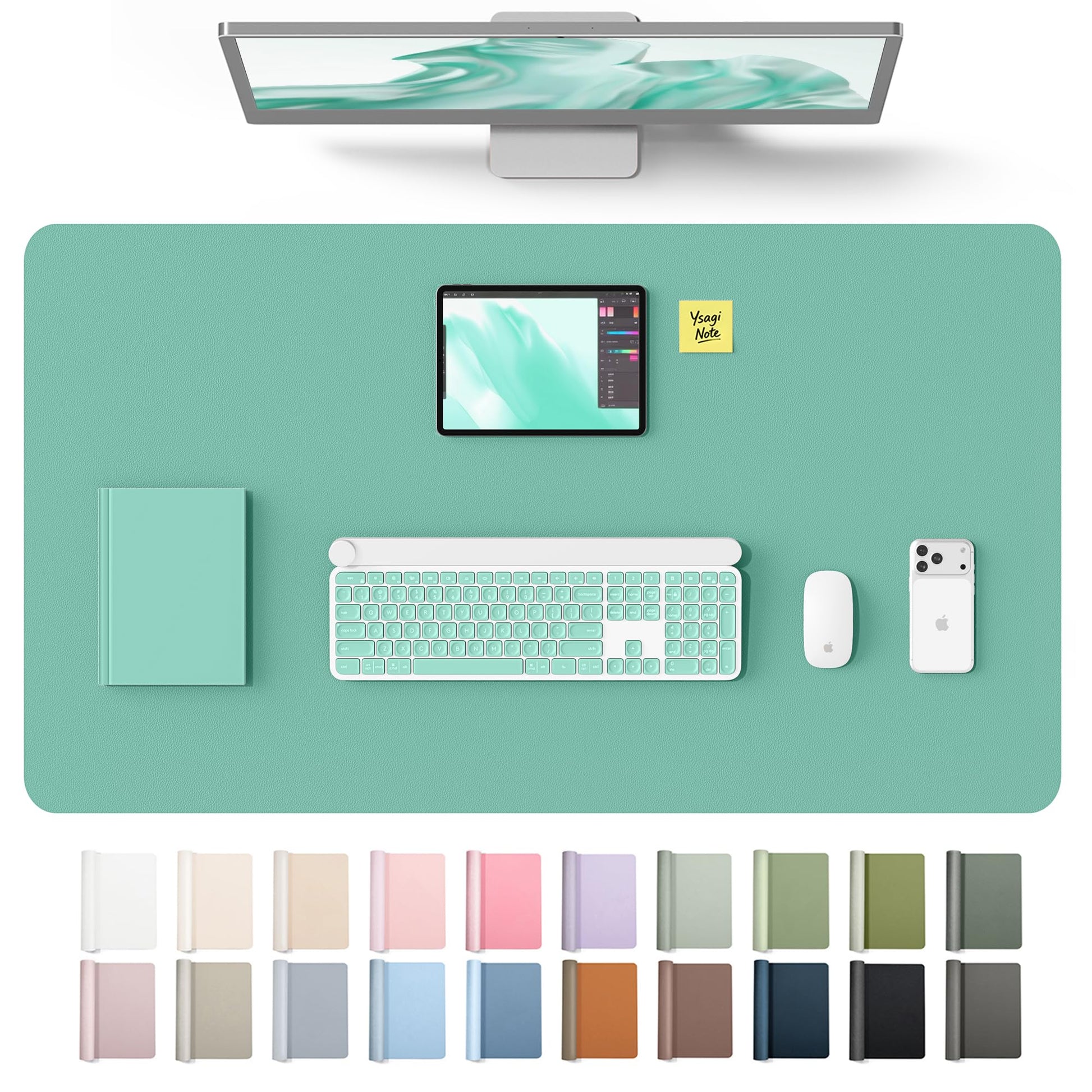 YSAGi Leather Desk Protector, Office Mat, Large Mouse Mat, Non-Slip PU Leather Blotter, Laptop Desk