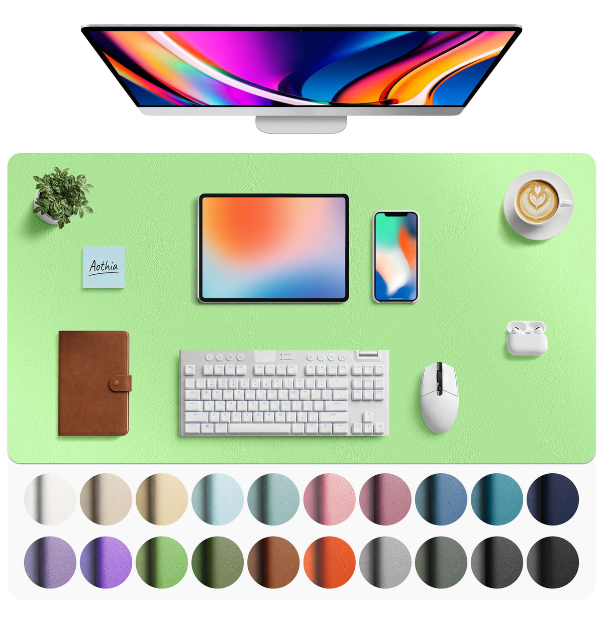 Aothia Faux Leather Desk Mat - Large Mouse Pad, Non-Slip PU Leather Blotter, Waterproof Writing