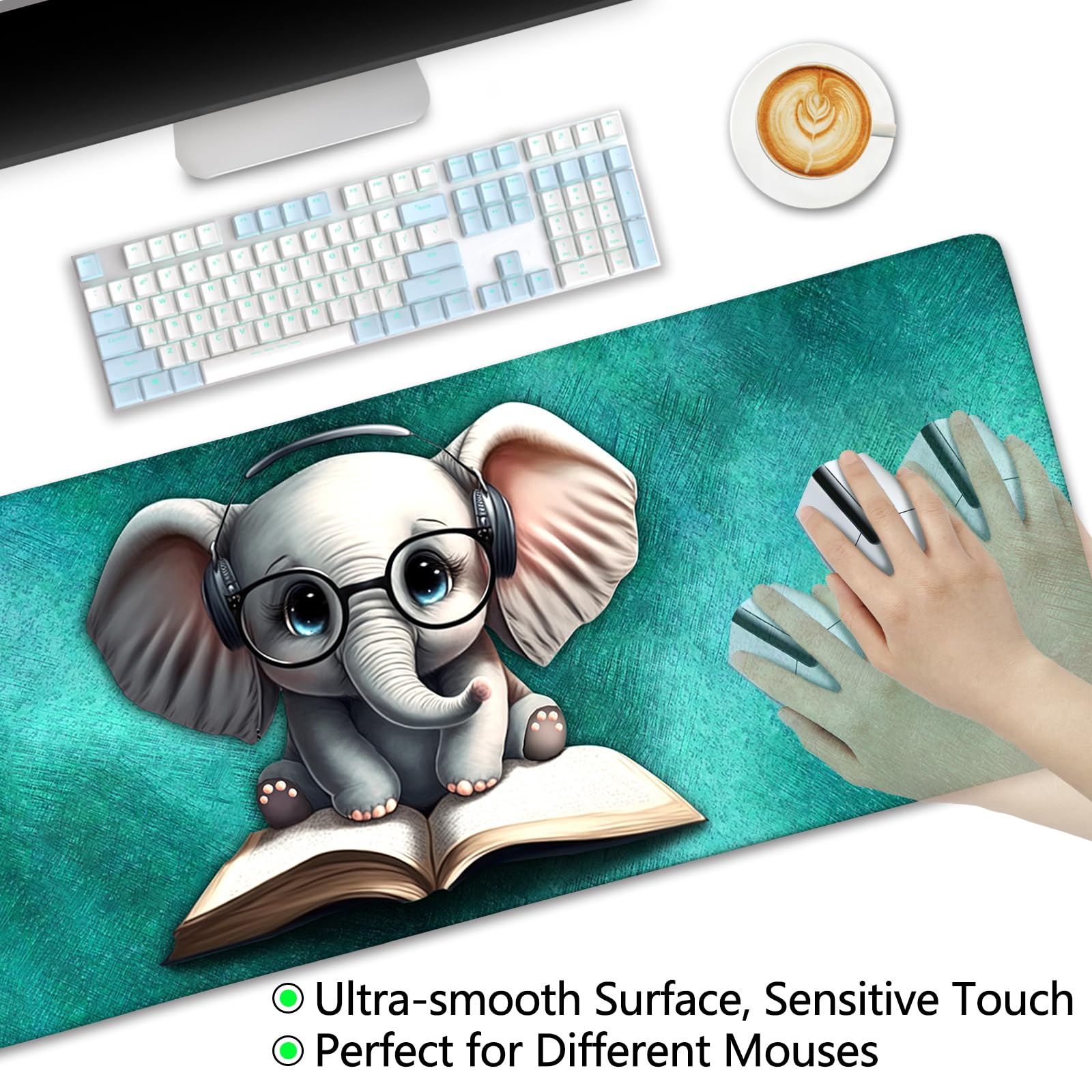 LIMKRIAN Desk Mat, Mouse Pad for Desk Office Decor, 31.5x11.8 in, Elephant