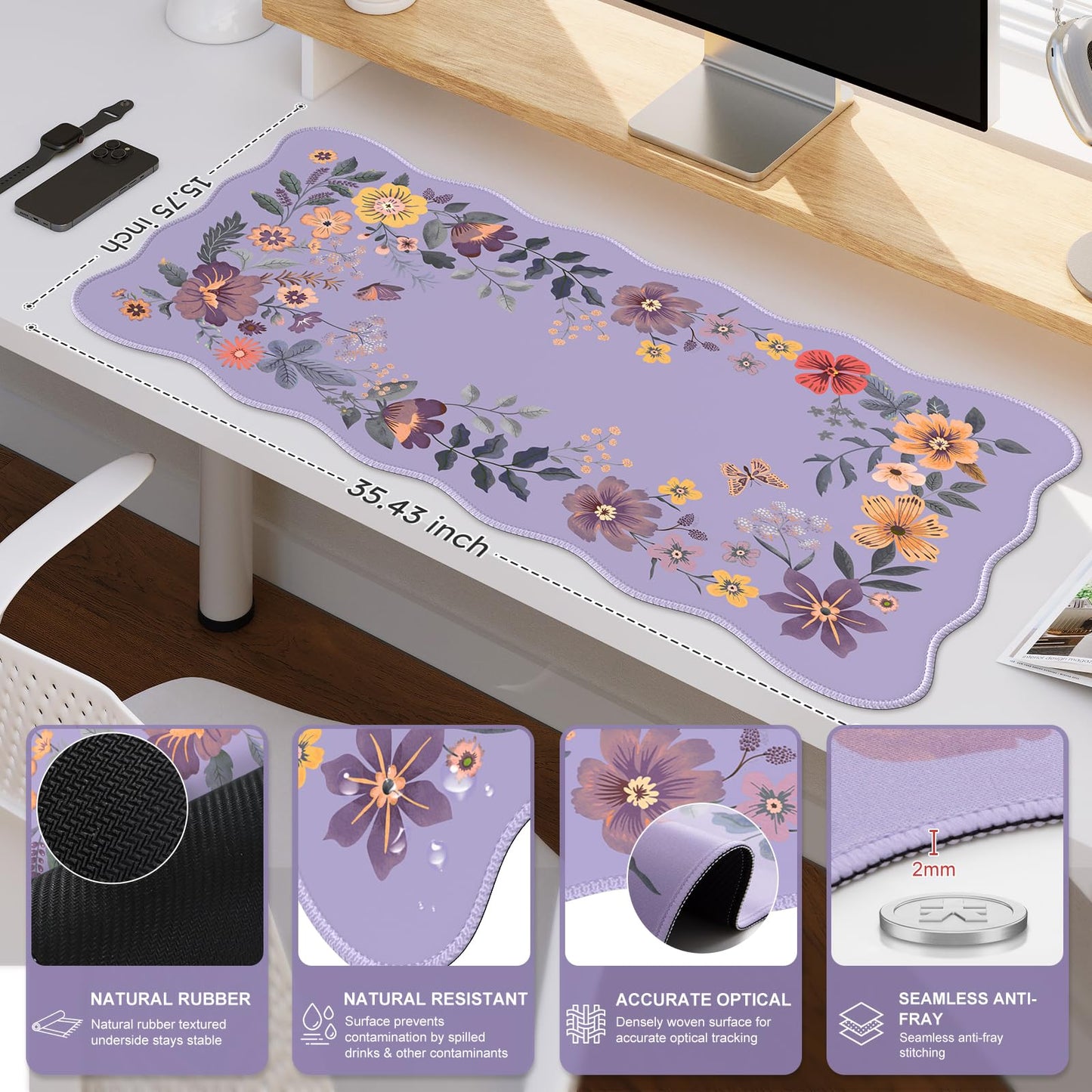 iCasso Purple Keyboard Pad 35.4"x15.7", Computer Mat for Classroom