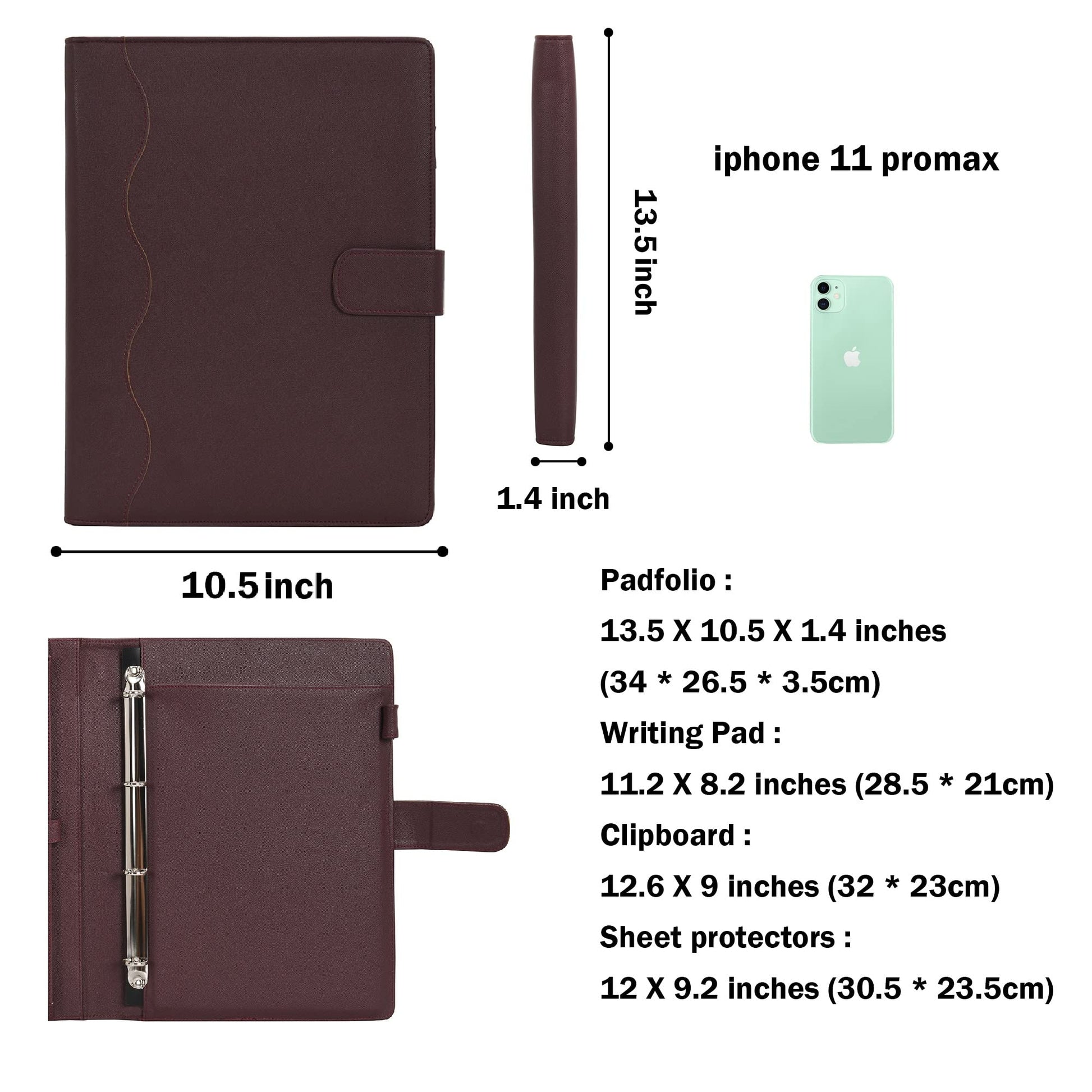 Wonderpool A4 PU Leather 3 & 4 Ring Holder Writing Portfolio Multi Document Case with Removable