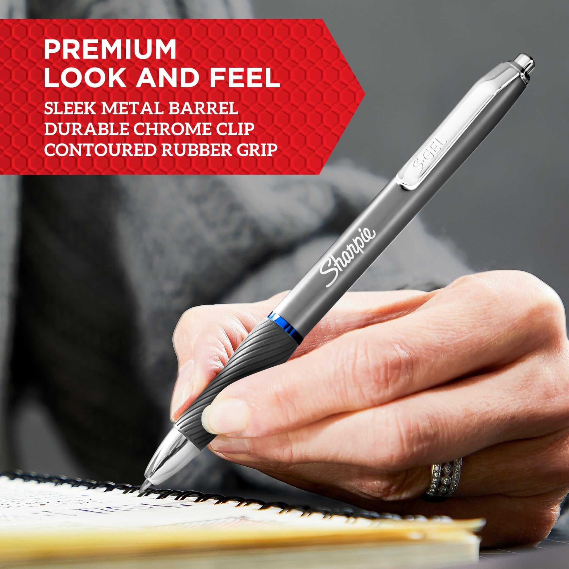 Sharpie S-Gel, Gel Pens, Sleek Metal Barrel, Gunmetal, Medium Point (0.7mm), Black Ink, 12 Count