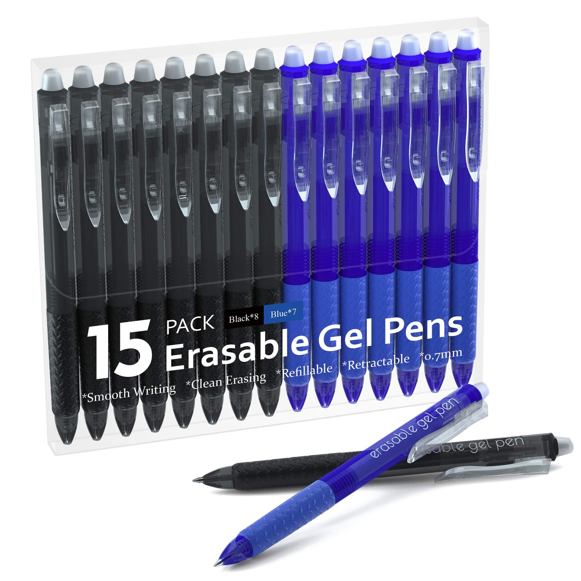 Lineon Erasable Gel Pens, 15 Pack Retractable Erasable Pens Clicker, Fine Point, Make Mistakes