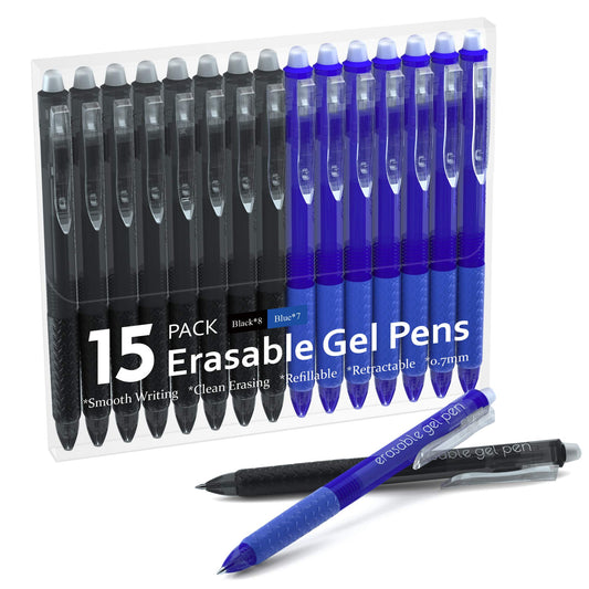 Lineon Erasable Gel Pens, 15 Pack Retractable Erasable Pens Clicker, Fine Point, Make Mistakes