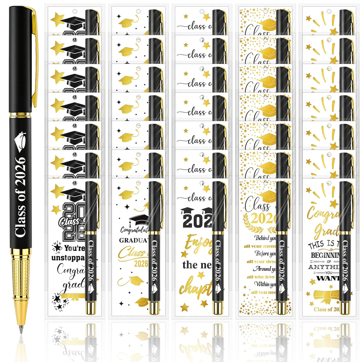 60 Sets Graduation Party Gifts Gel Pens Class of 2026 Bulk with Bookmarks Clear Bags Congrats Grad