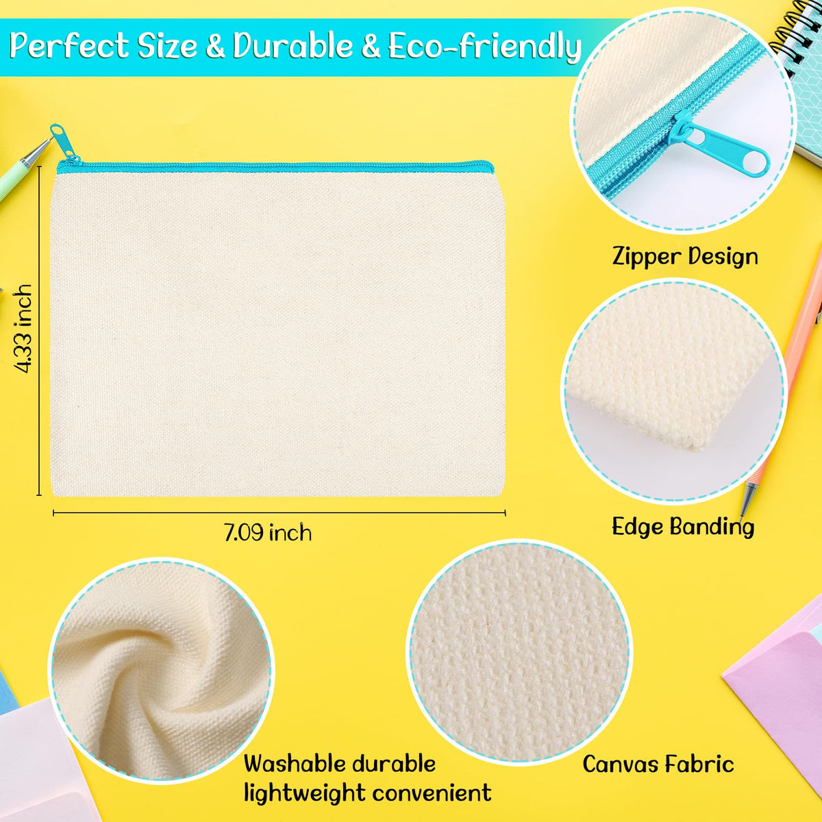 Shappy 20 Pcs Canvas Zipper Pouch Bags Pencil Pouch Bulk Canvas Makeup Bags Blank Pencil Case