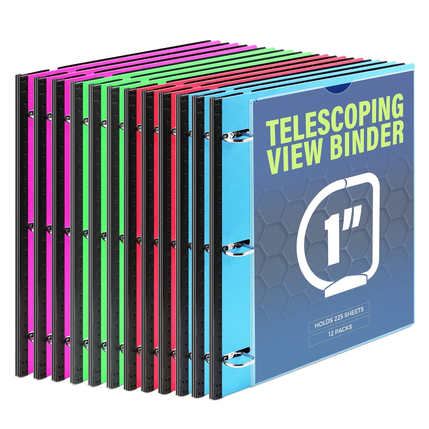 WOT I Telescoping 3 Ring Binder 1 Inch 12-Pack, Expandable Flexible Binder - Patented Design for