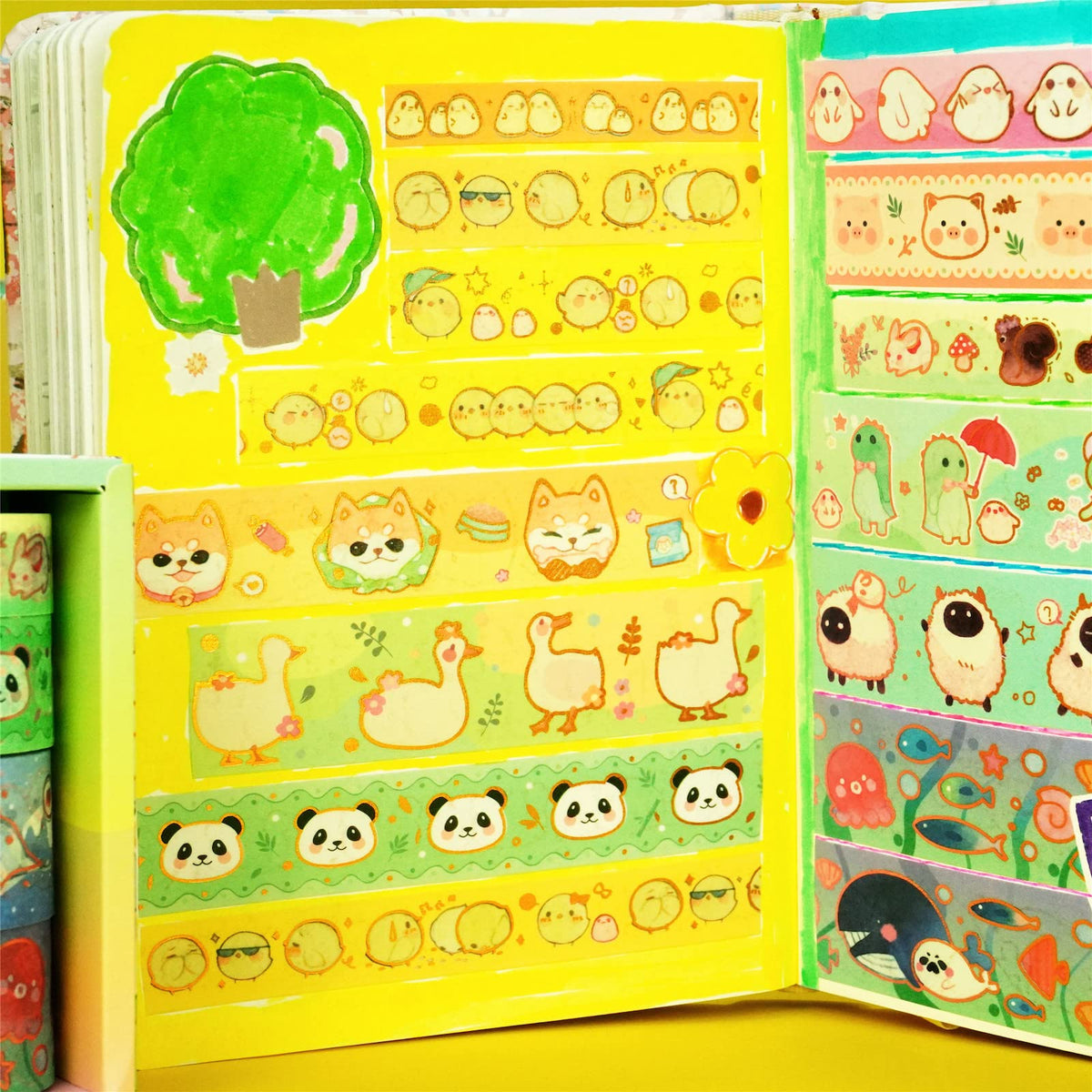 YUBX Cute Pets Washi Tape Set 13 Rolls Wide Gold Embellishment Decorative Masking Tapes for Arts