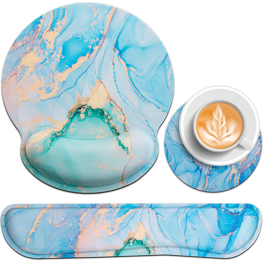Mouse Pad Blue, 3-in-1 Mouse Pad with Wrist Rest for Keyboard and Mouse