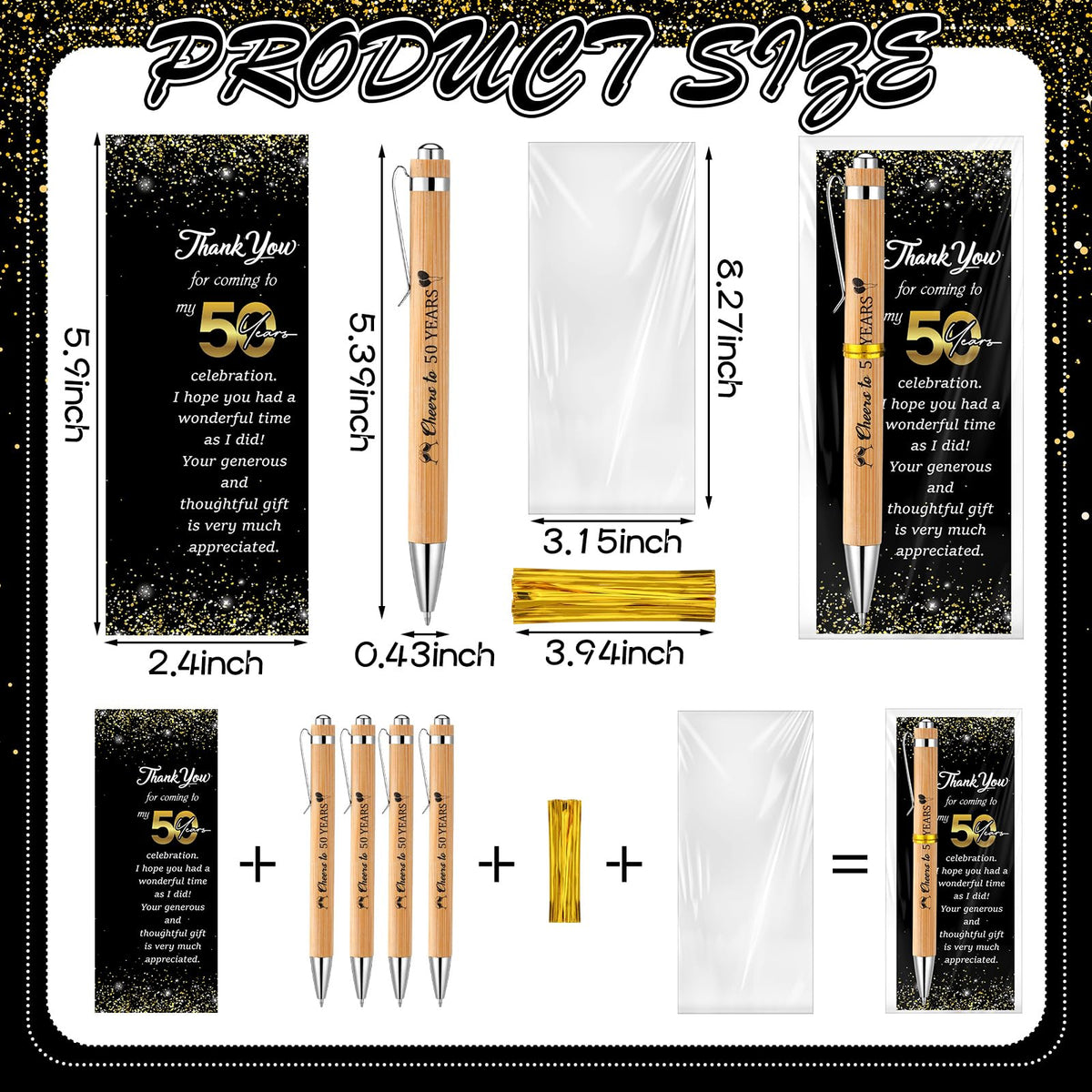Sayglossy 25 Sets 50th Birthday Party Favors with Pens Andthank You Cards