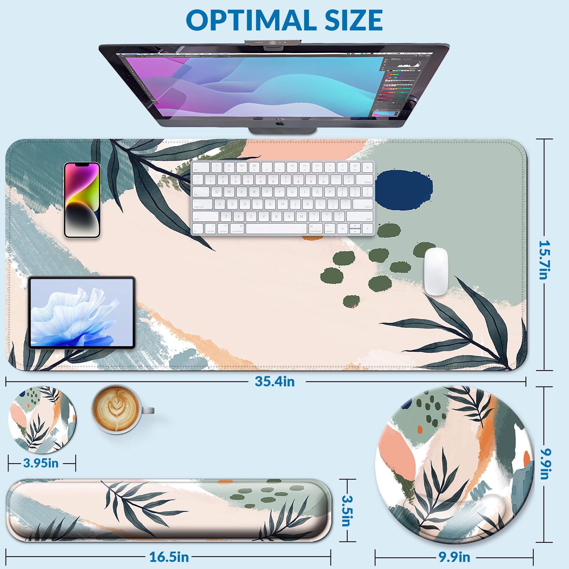 VINEBURY Desk Mat Set Keyboard and Mouse Pad with Wrist Rest Support
