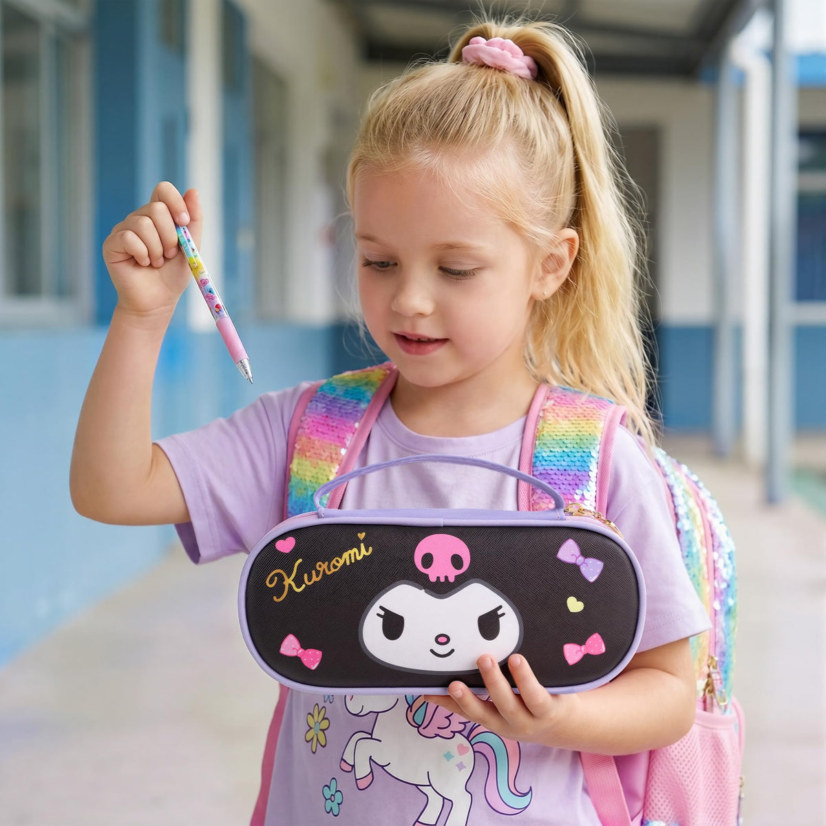 Cute Purple Pencil Case for Girls, Large Capacity Kawaii Pencil Pouch