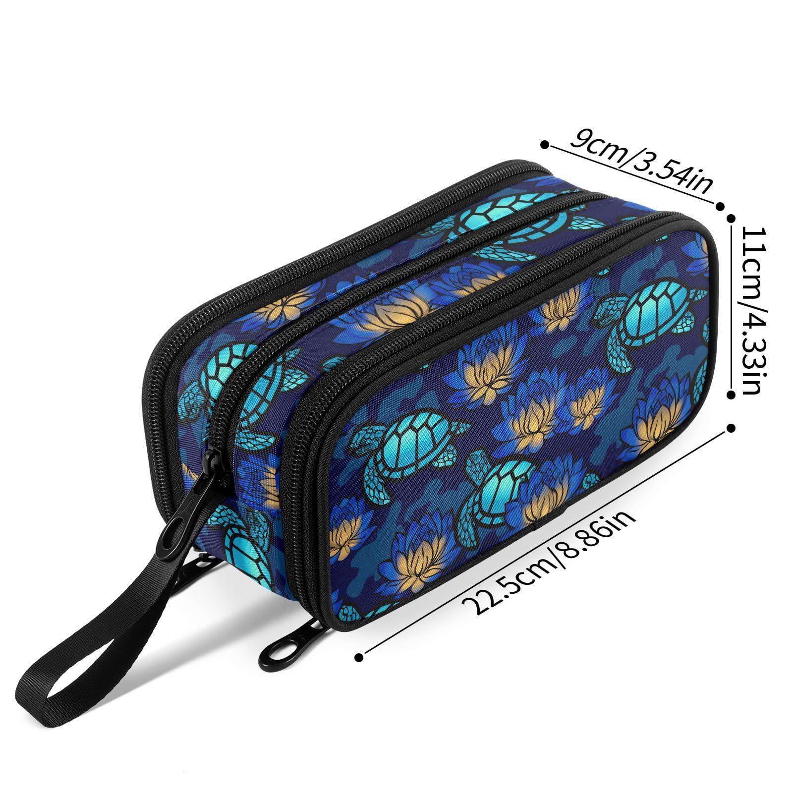 Fustylead Turtles and Lotuses Large Pencil Case, Minimalist Portable Stationery Bag Cosmetics Bag