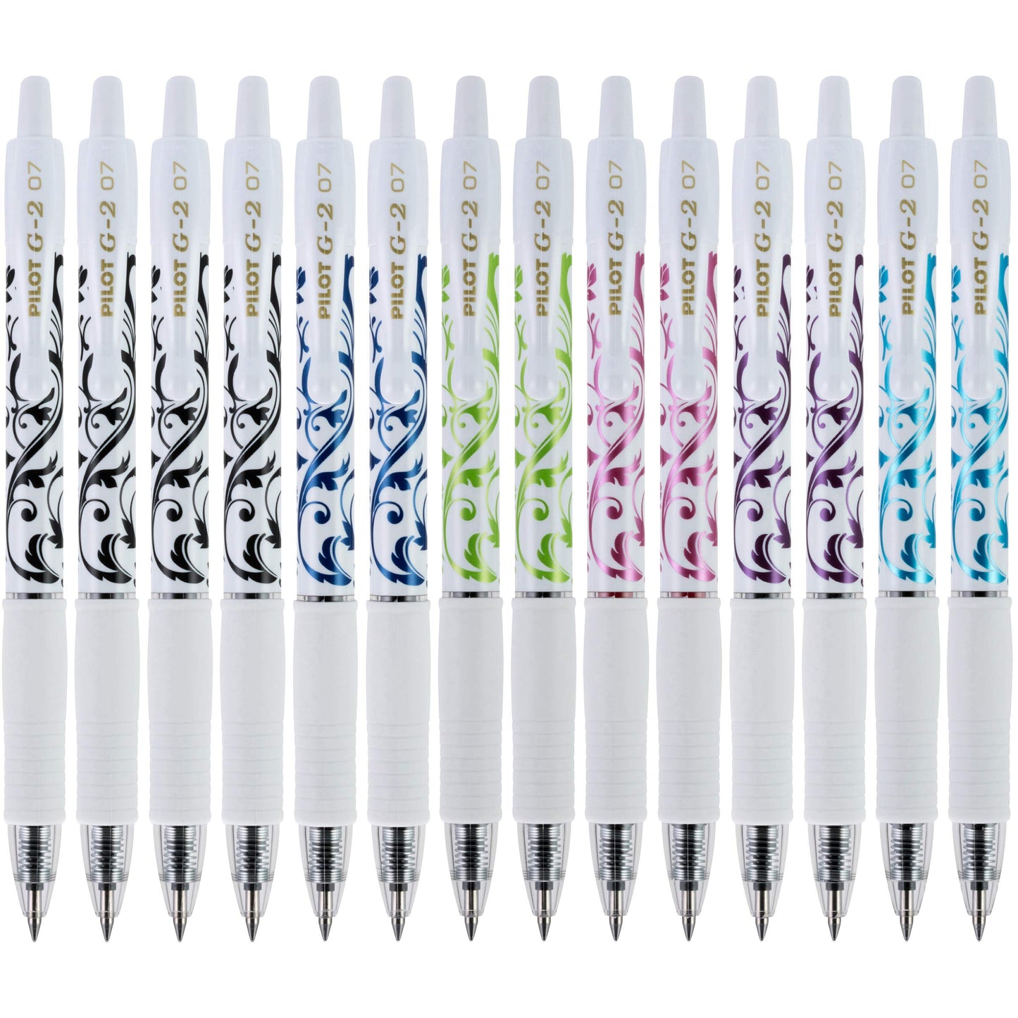 PILOT G2 Fashion Collection Premium Gel Ink Pens, Fine Point (0.7mm), White Barrels with Assorted