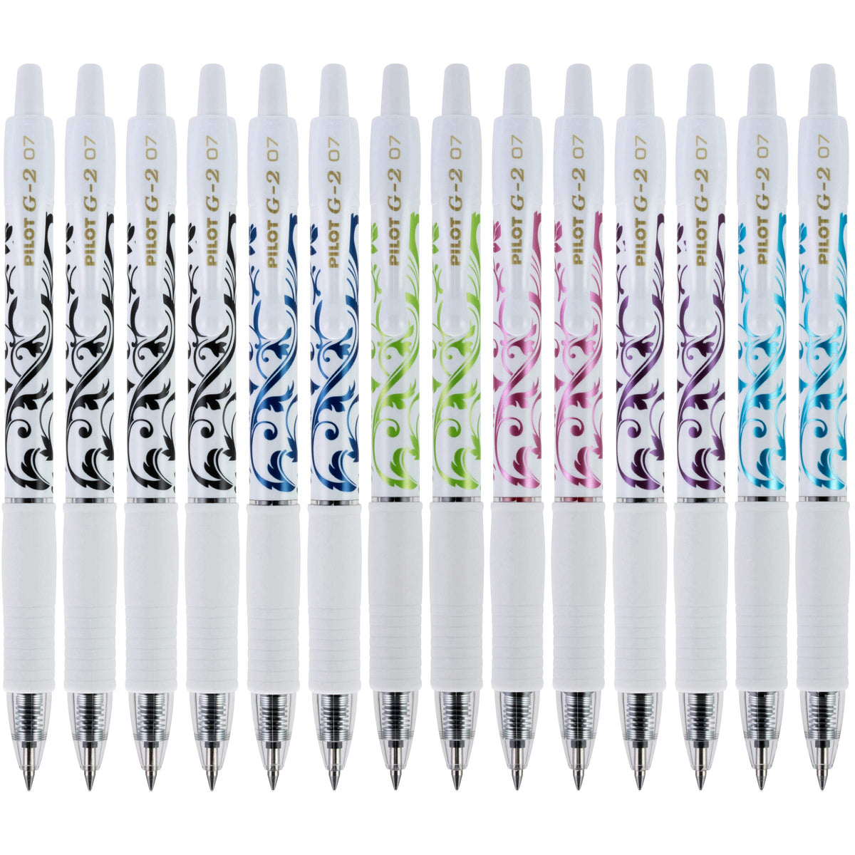 PILOT G2 Fashion Collection Premium Gel Ink Pens, Fine Point (0.7mm), White Barrels with Assorted