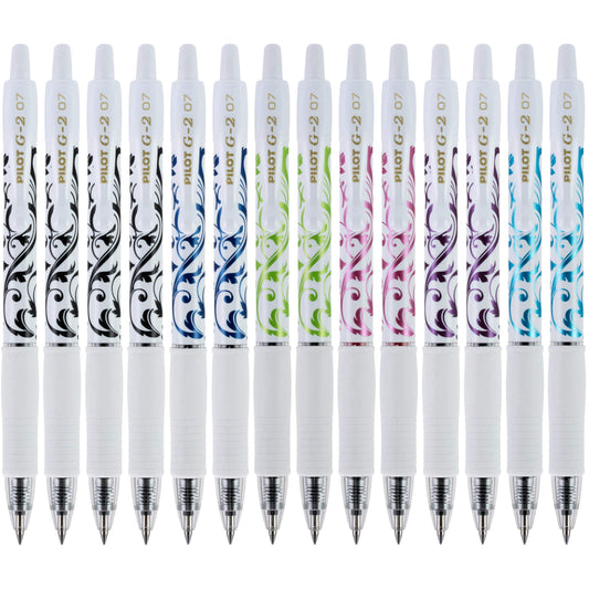 PILOT G2 Fashion Collection Premium Gel Ink Pens, Fine Point (0.7mm), White Barrels with Assorted