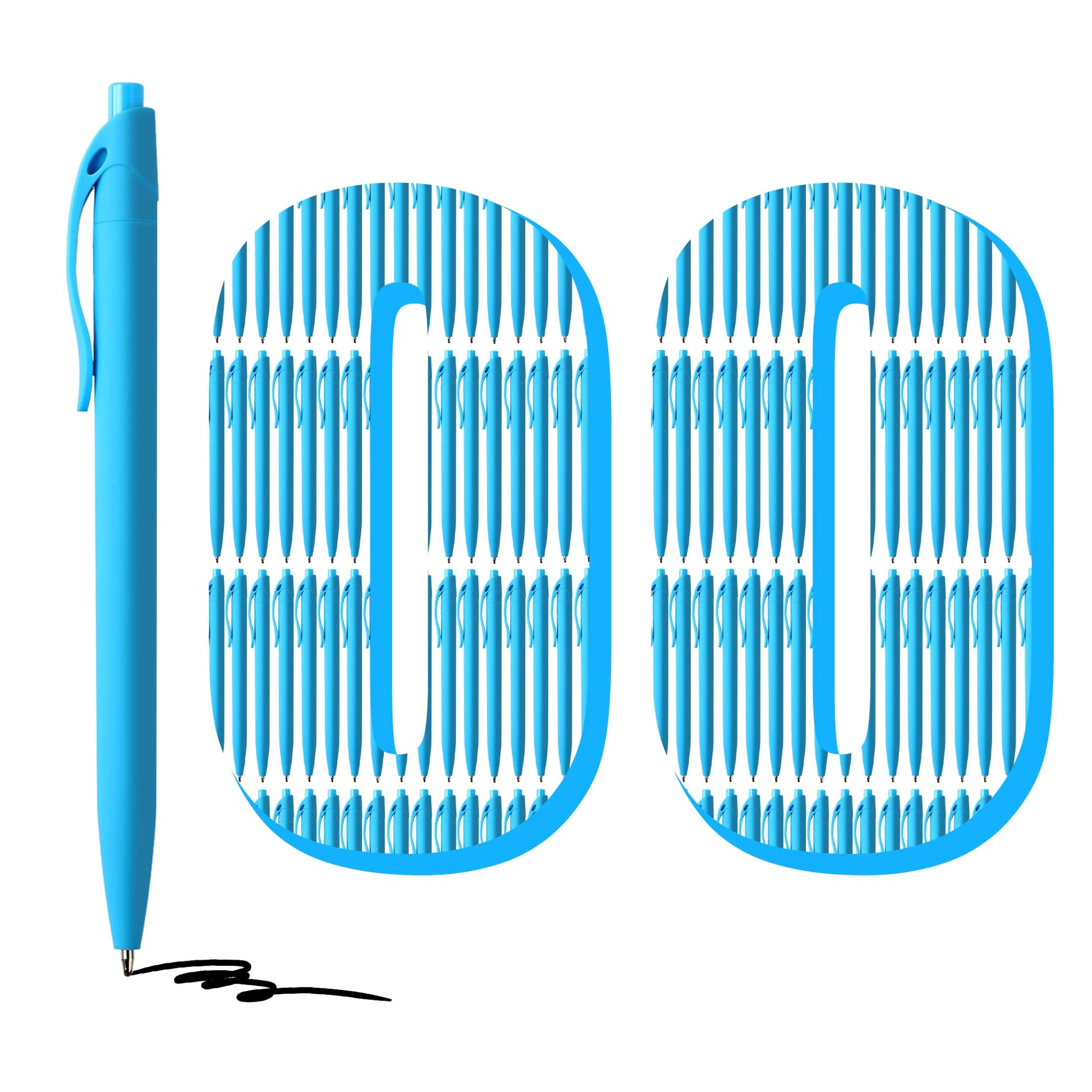 deegtran 100 Pack No Bleed Sky Blue Barrel Click Pens, Wholesale Retractable Ballpoint Pens, Medium
