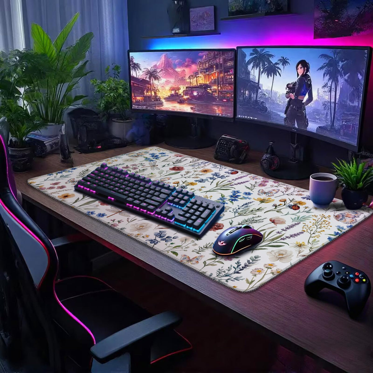 Mcapirivo Large Gaming Mouse Pad Desk Mat 31.5"x15.7" Non-Slip Weeds Floral
