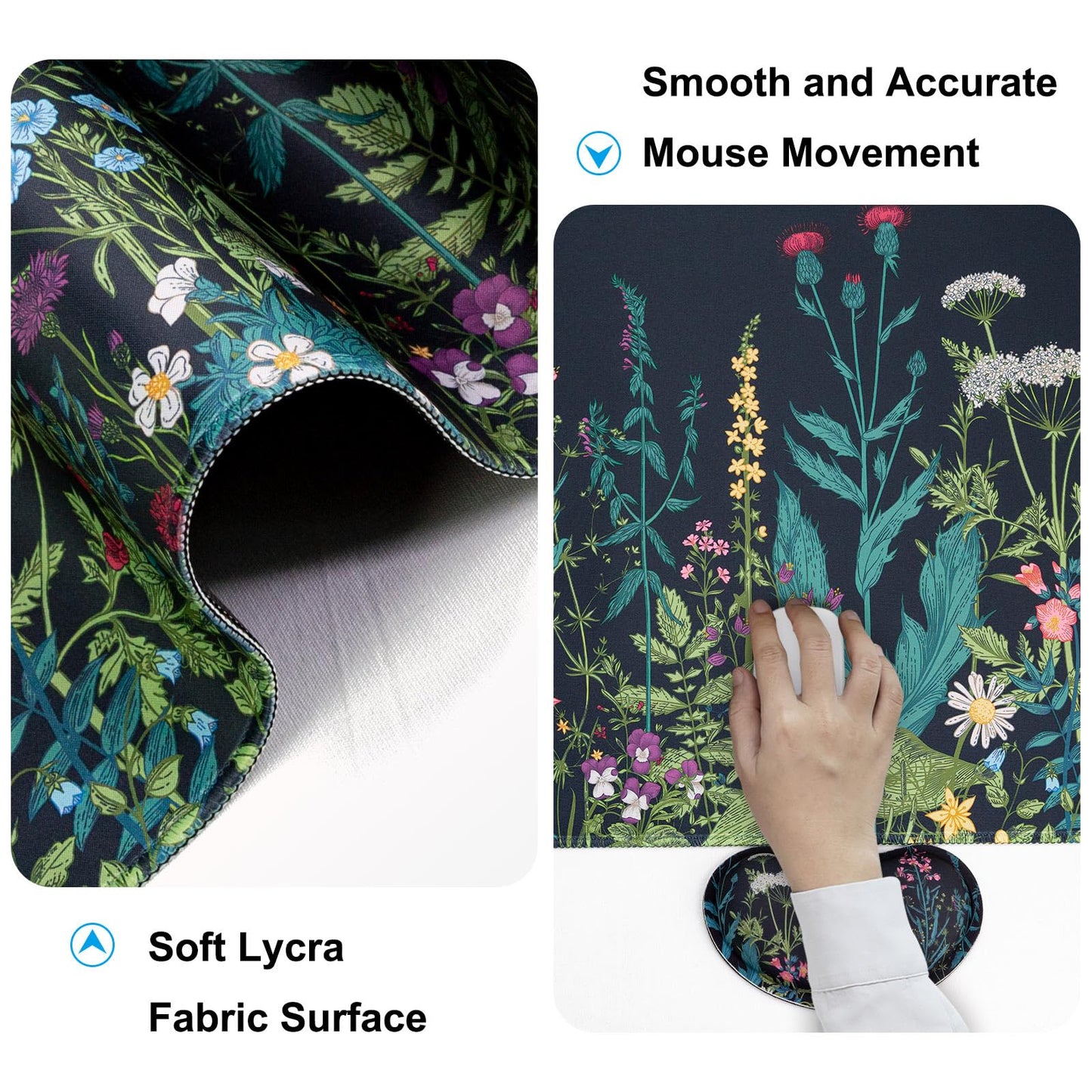 4 in 1 Mouse Pad and Keyboard Wrist Rest,Large Desk Mat,Coaster Set-Flowers