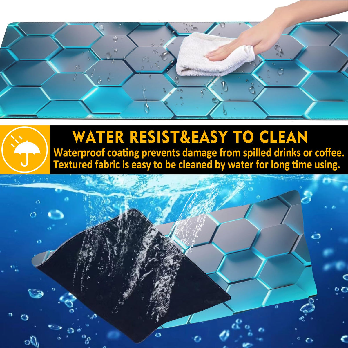 Uiaoiais Gaming Mouse Pad,Honeycomb Hexagon Desk Mat,31.5""X15.7"" Large Desk Pad with Stitched
