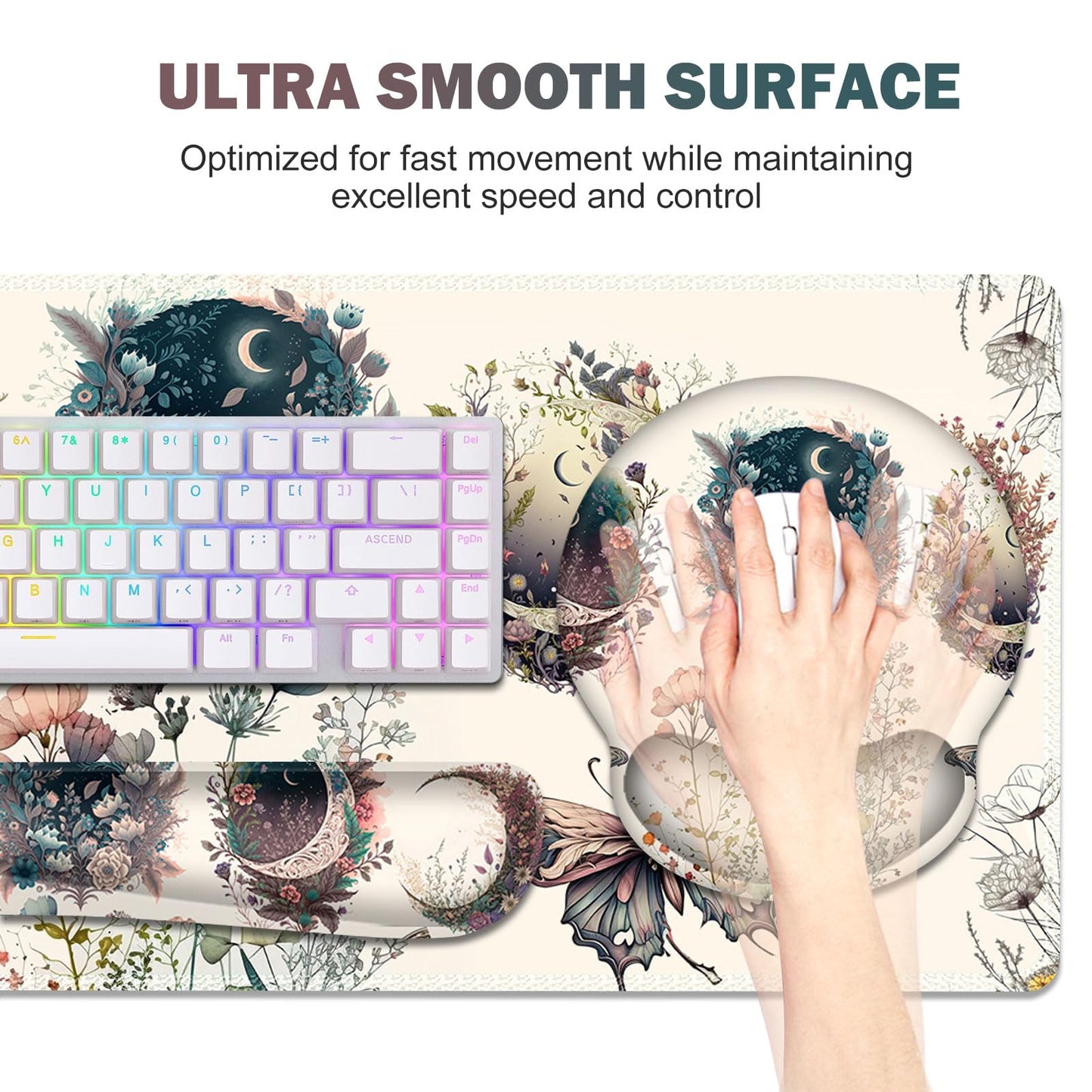 Large Desk Mat, Cute Boho Plants Mouse Pad, Apricot Desk Pad, XXL Mousepad