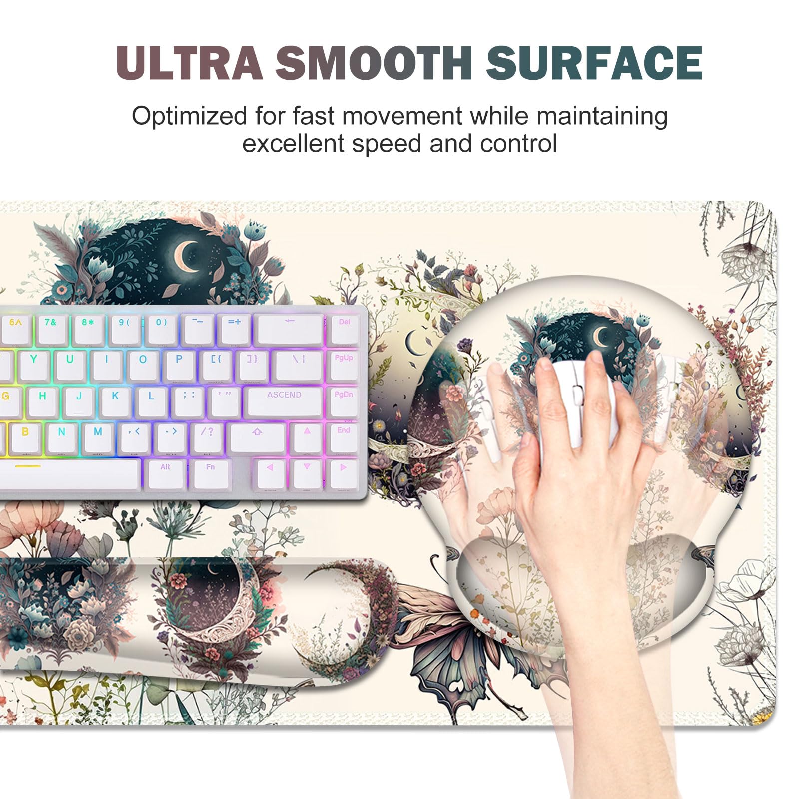 Large Desk Mat, Cute Boho Plants Mouse Pad, Apricot Desk Pad, XXL Mousepad