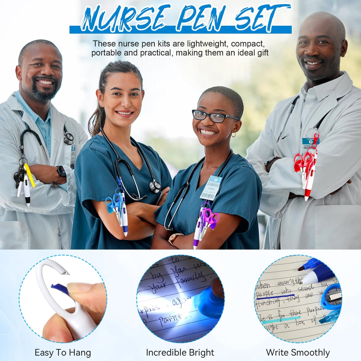 Glenmal 72 Pcs Nurse Pen Set for Badge Reel Mini Pens, Simple