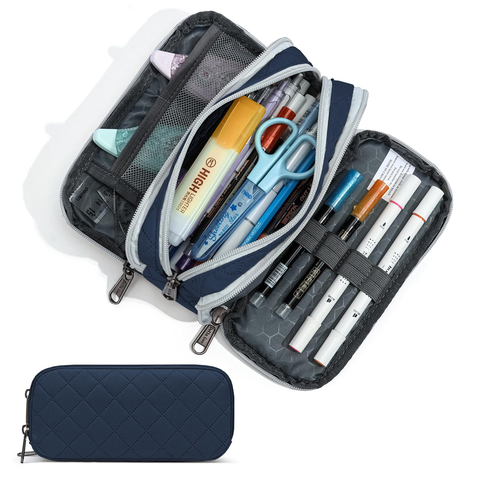 Della Gao Large Pencil Case, Big Capacity Pencil Pouch with 3 Compartments