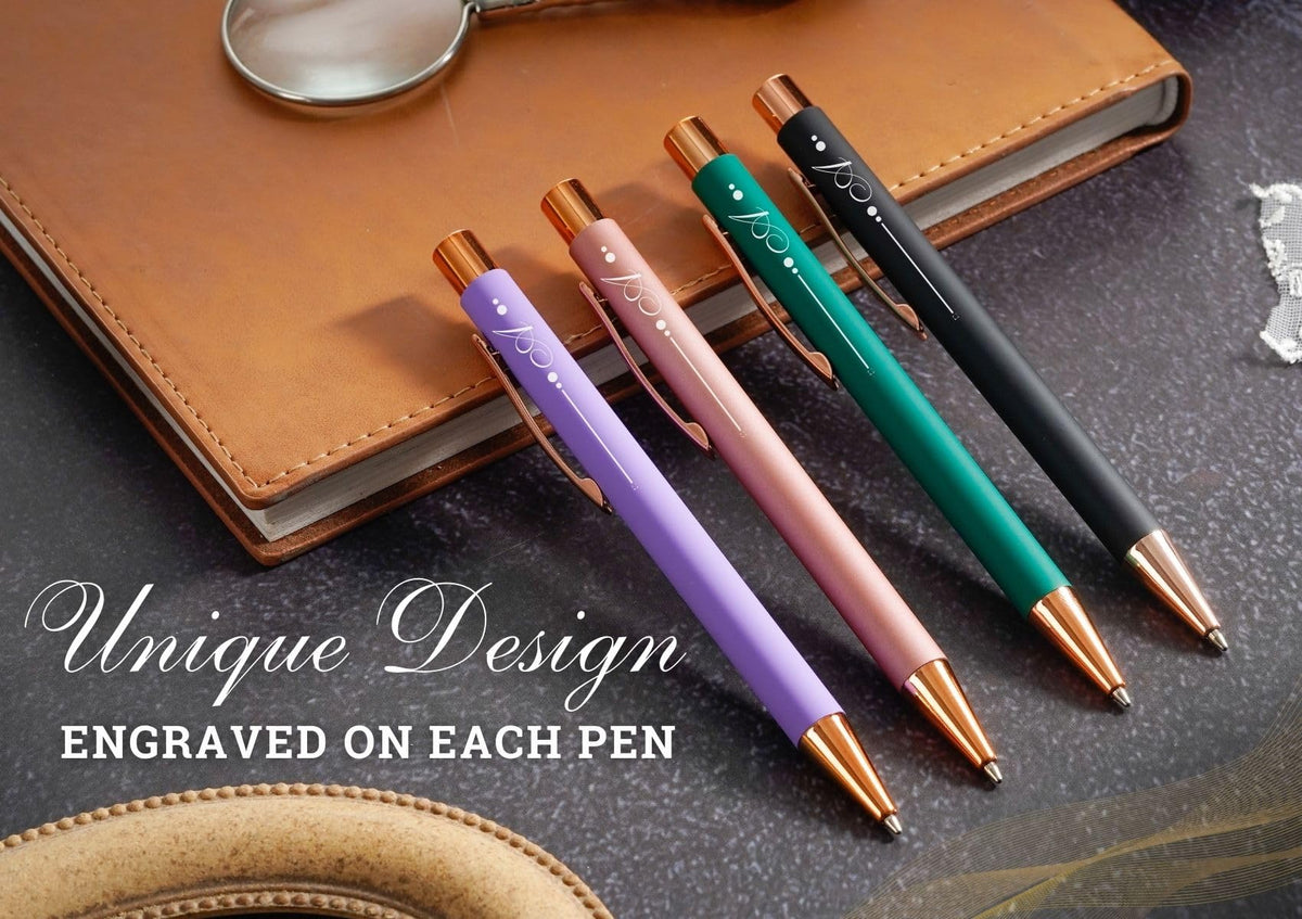 InnoBeta Monogrammed Gifts Ballpoint Pen Set of 4, Initial Letter Gifts for Housewarming, Birthday