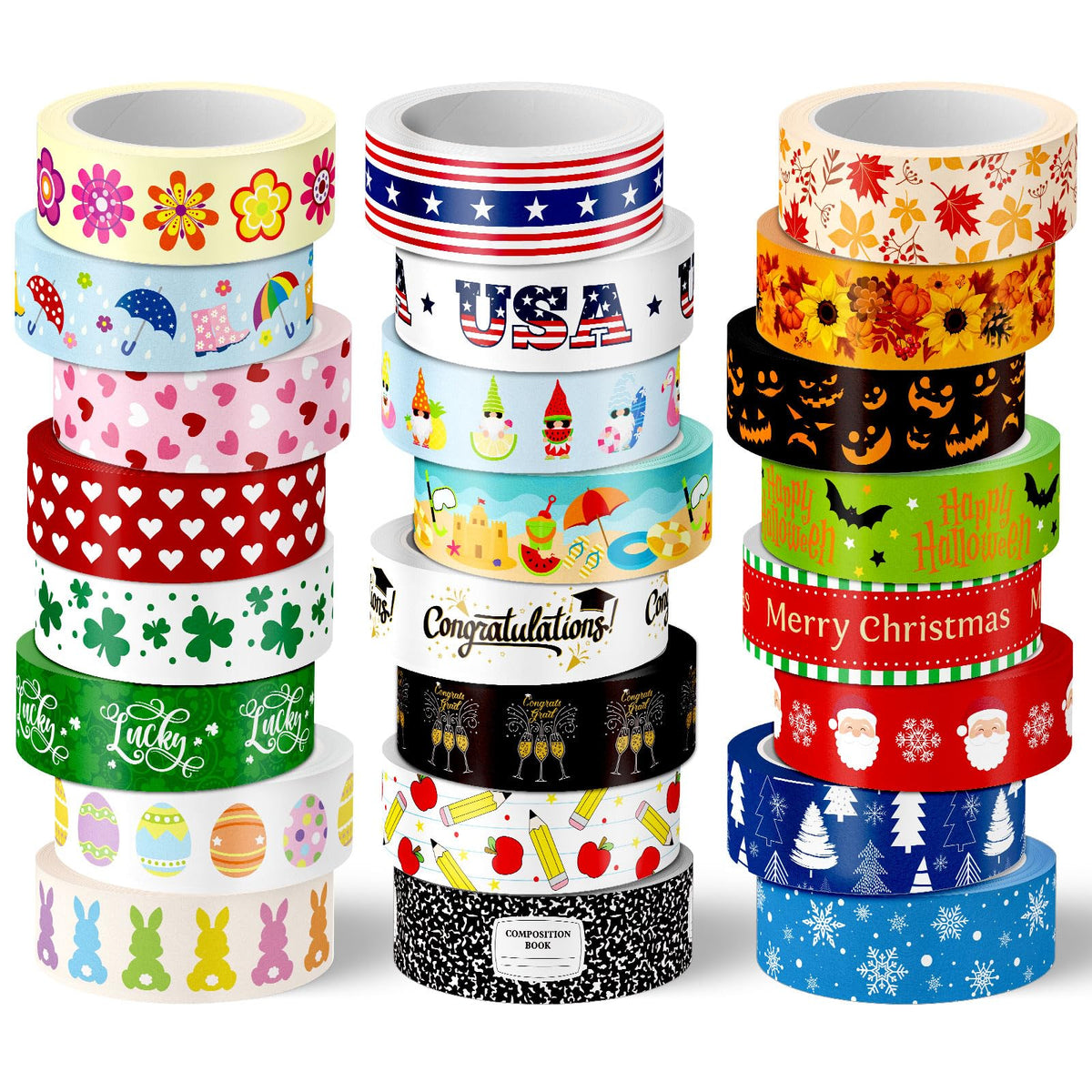 Whaline 24 Rolls Holiday Washi Tape Seasonal Masking Tape Set 4th of July American Festival Back to