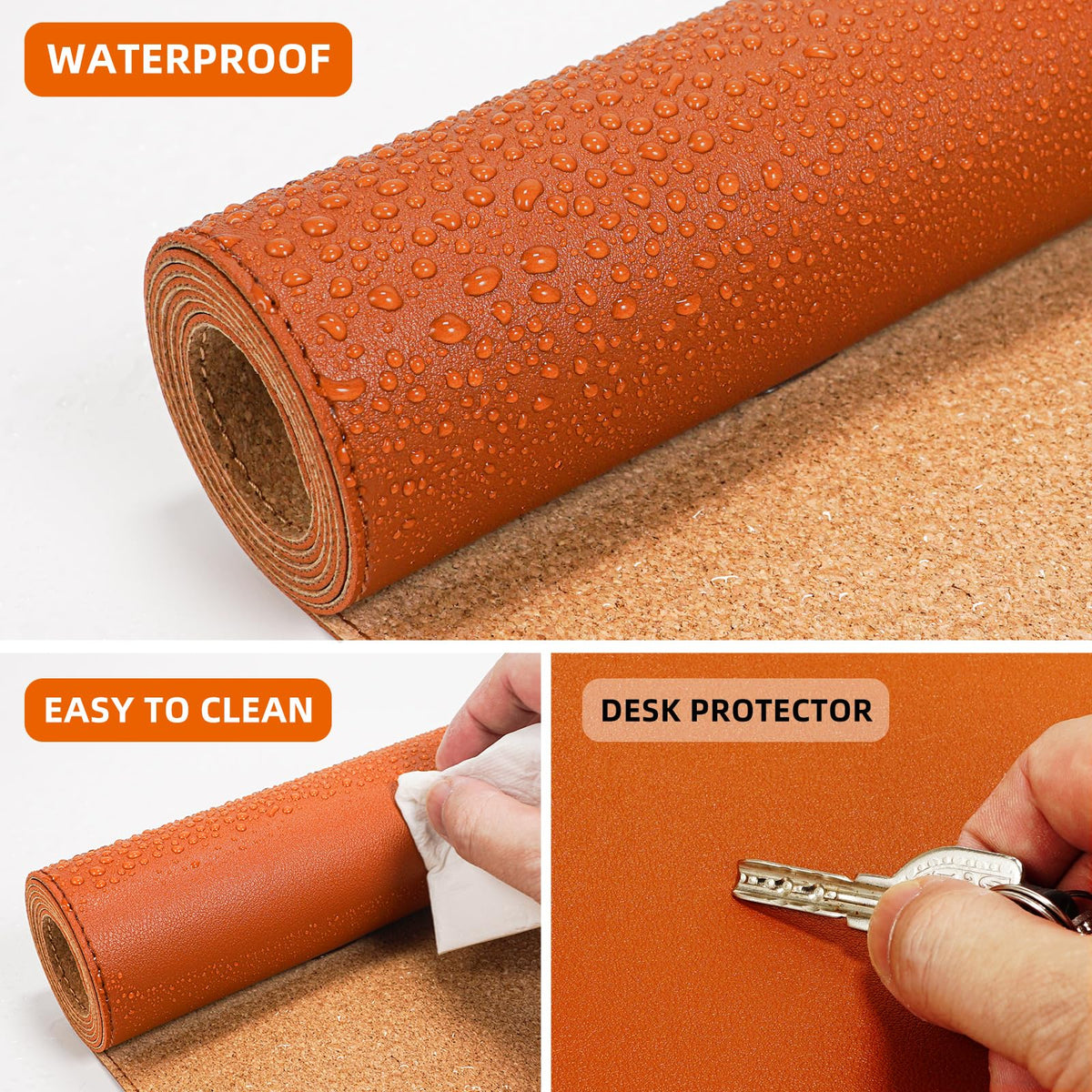 AFIING Desk Mat 47.2" x 17", Leather Desk Pad Protector with Natural Cork & PU Leather, Non-Slip