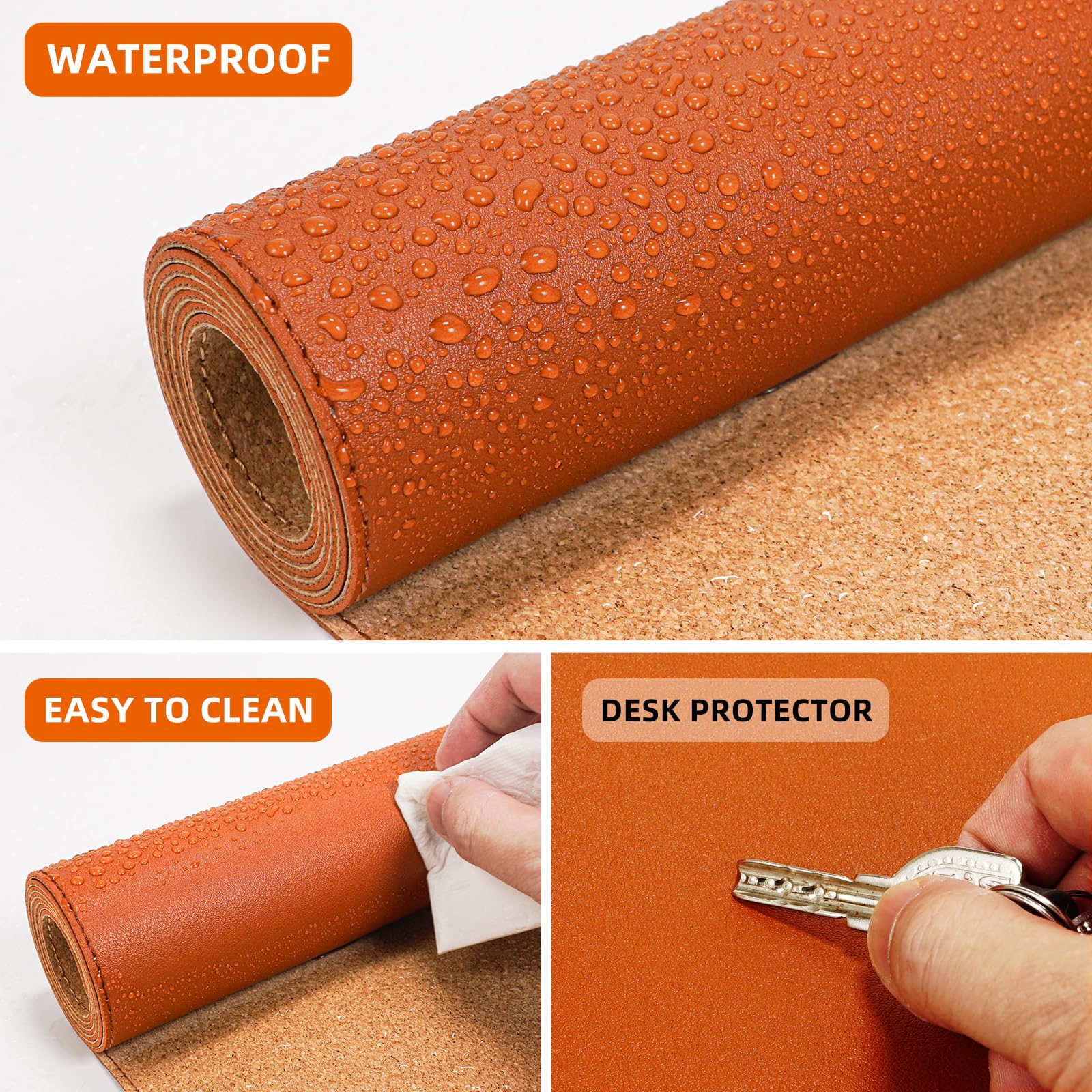 AFIING Cork Desk Mat, 35.4" x 17", Orange,Desk pad Protector