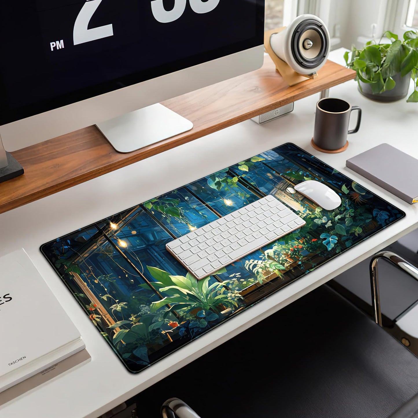Plant Desk Mat Green Big Mouse Pad Large Gaming Mousepad Extended Keyboard Pad City View Aesthetic