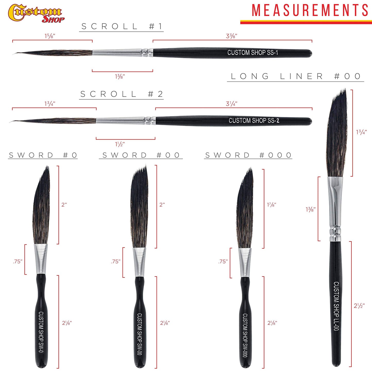 Custom Shop Pinstriping Brush Master Set, High Performance Striping Brushes